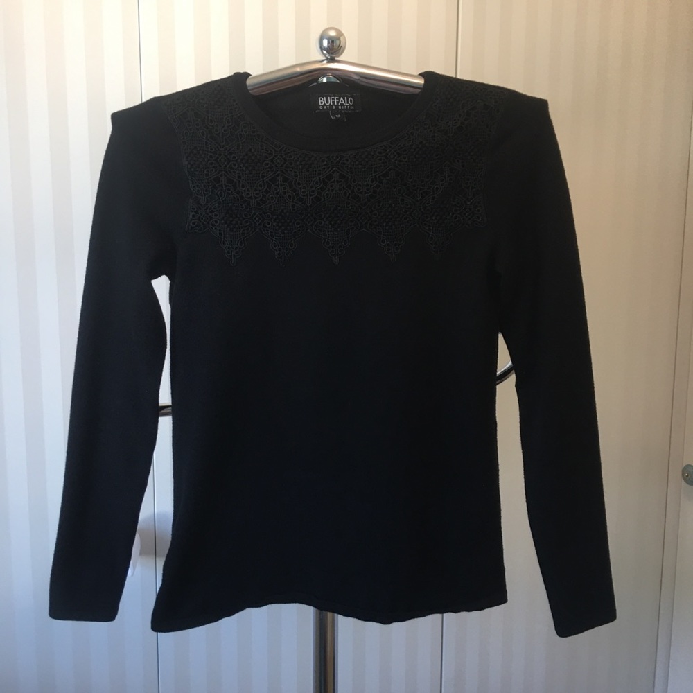 Buffalo David Bitton black mesh cutout pattern light sweater Size S